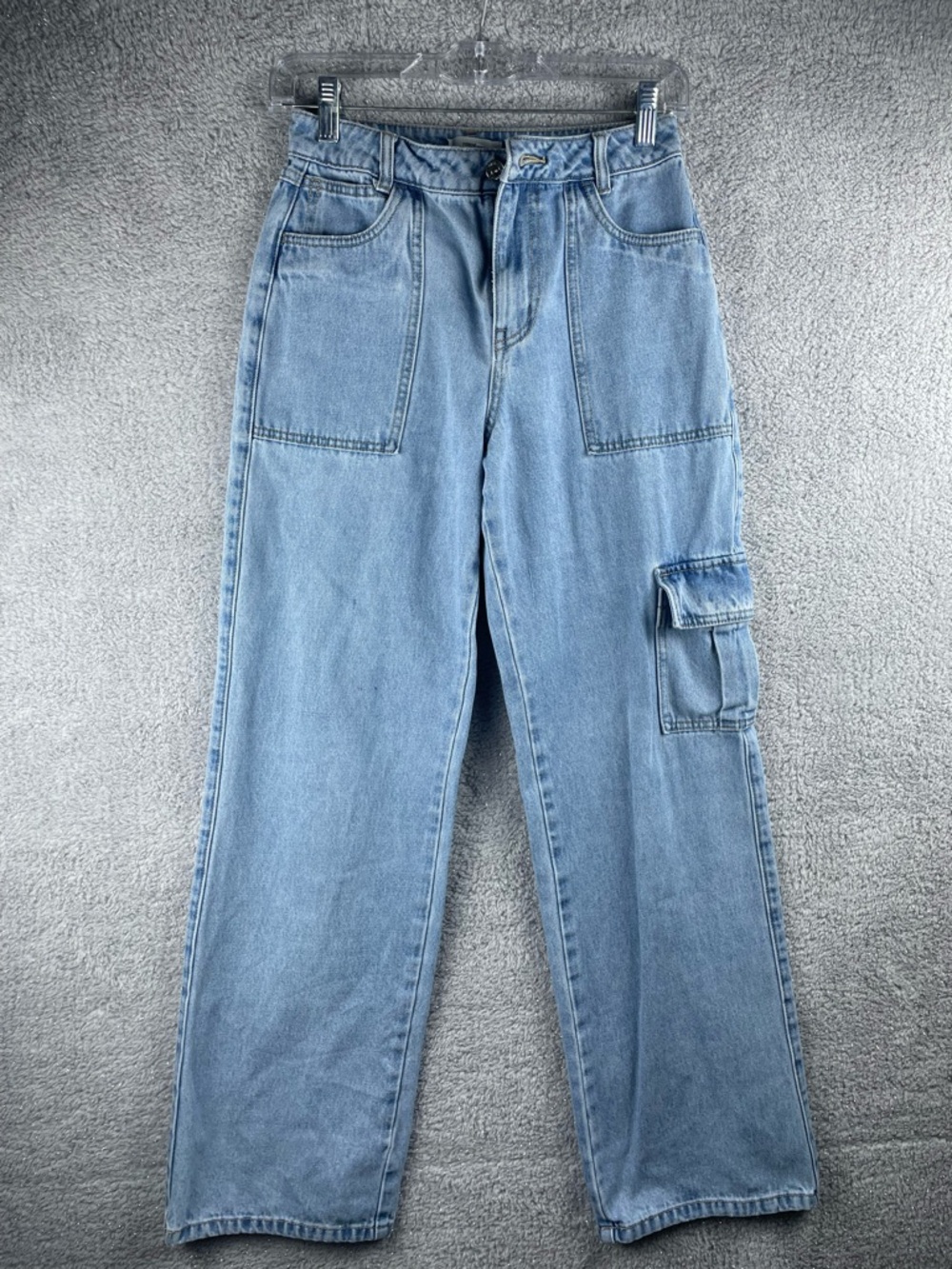 Forever 21 Light Wash Straight Leg Cargo Jeans